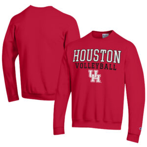 Men's Champion  Red Houston Cougars Stacked Logo Volleyball Eco Powerblend Pullover Sweatshirt
