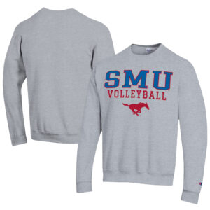 Men's Champion  Gray SMU Mustangs Stacked Logo Volleyball Eco Powerblend Pullover Sweatshirt