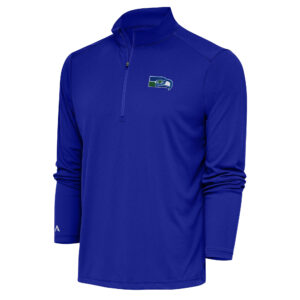 Men's Antigua Royal Seattle Seahawks Throwback Logo Generation Quarter-Zip Pullover Top