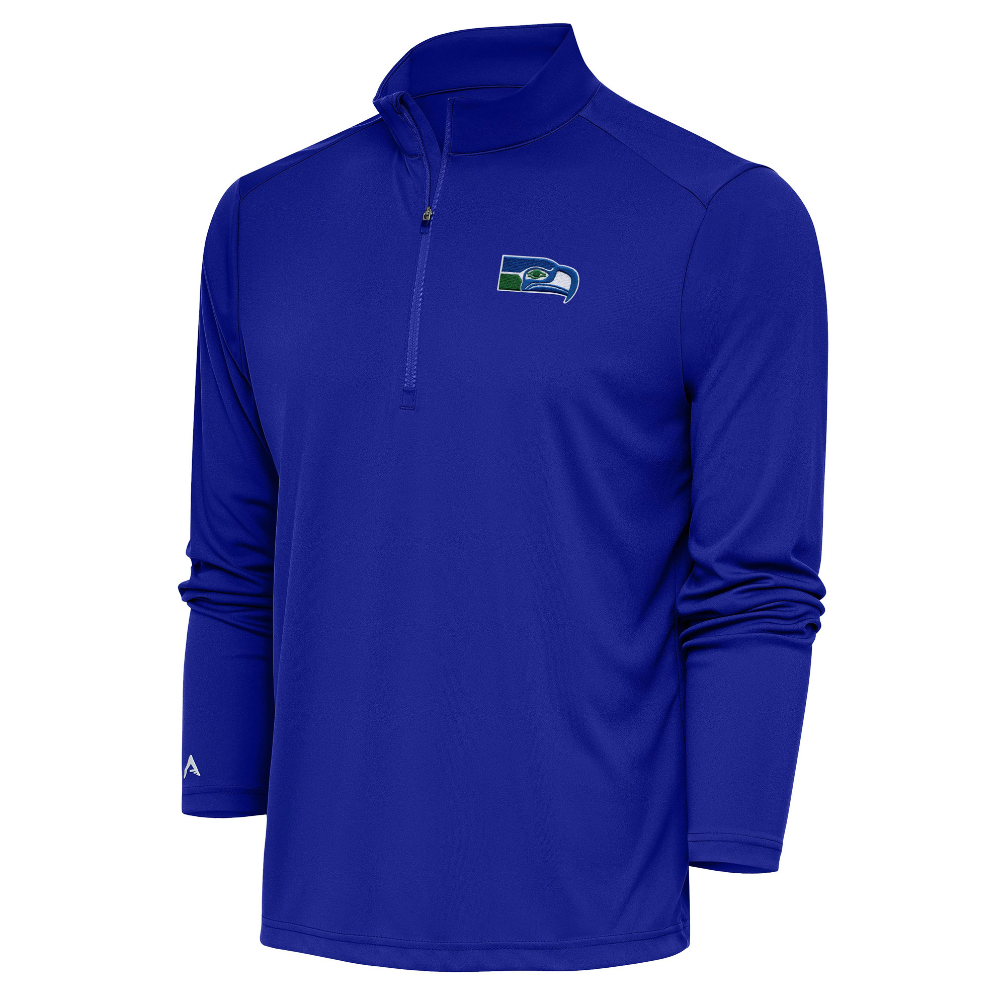 Men's Antigua Royal Seattle Seahawks Throwback Logo Generation Quarter-Zip Pullover Top