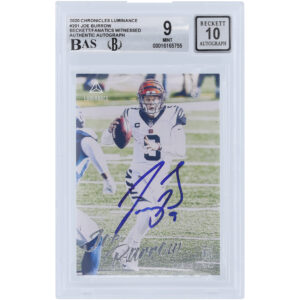 Joe Burrow Cincinnati Bengals Autographed 2020 Panini Luminance #201 Beckett Fanatics Witnessed Authenticated 9/10 Rookie Card - 9,9,9.5,8.5 Subgrades