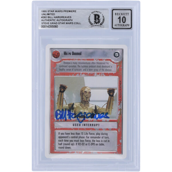 Bill Hargreaves Star Wars Autographed 1995 CCG Premiere #282 BGS Authenticated 10 Card - Image 4