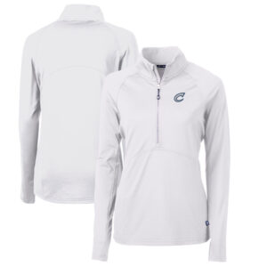 Women's Cutter & Buck White Columbus Clippers Adapt Eco Knit Stretch Recycled Half-Zip Top