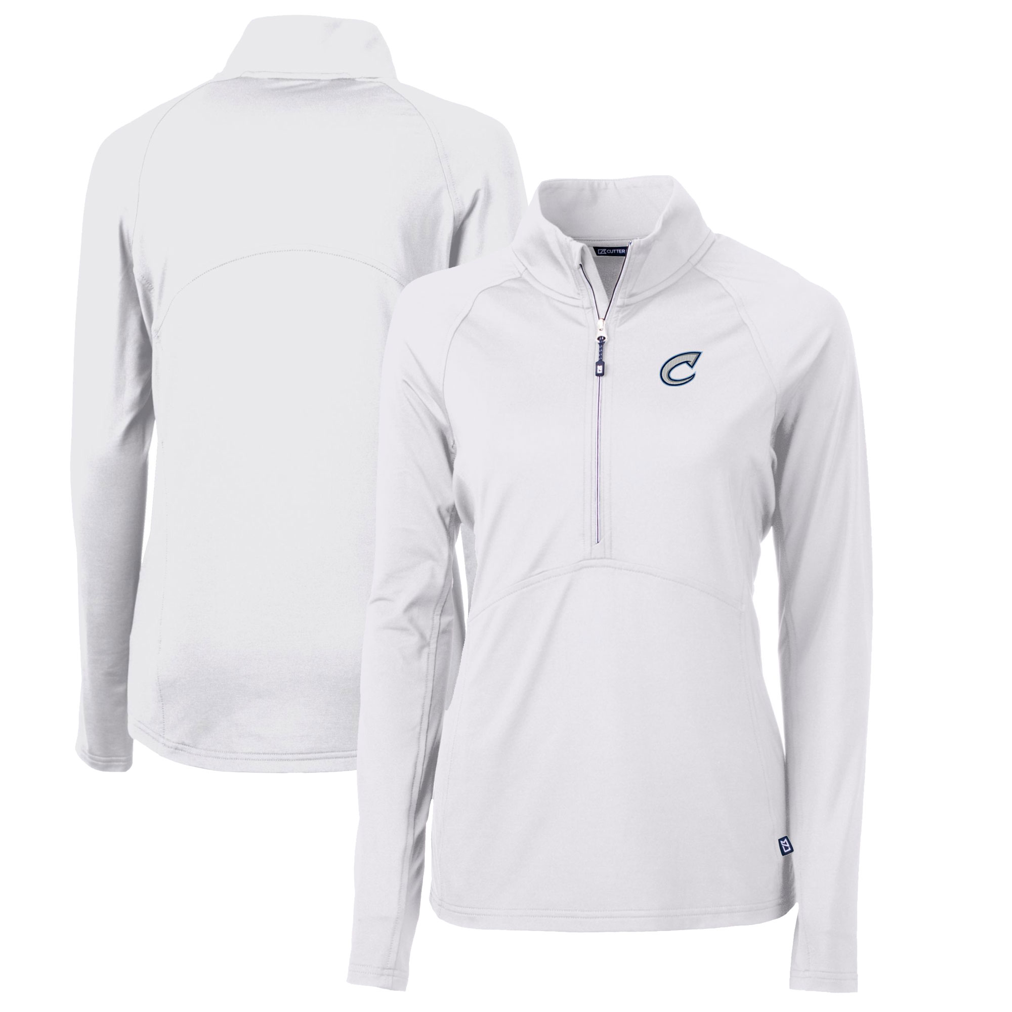 Women's Cutter & Buck White Columbus Clippers Adapt Eco Knit Stretch Recycled Half-Zip Top