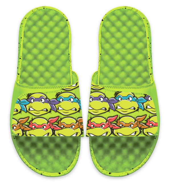 Men's ISlide  Green Teenage Mutant Ninja Turtles Character Face Pattern Graphic Slide Sandals