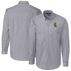 Men's Cutter & Buck Charcoal Salt Lake Bees Easy Care Stretch Gingham Long Sleeve Button-Down Shirt
