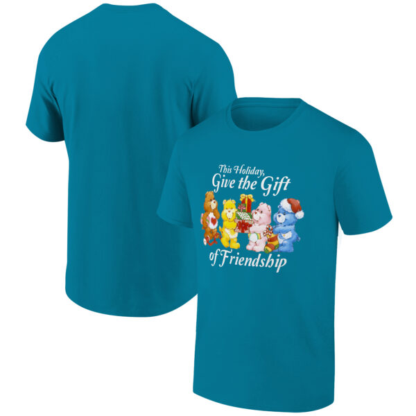Men's Ripple Junction Turquoise Care Bears Give the Gift of Friendship Holiday Graphic T-Shirt - Image 4