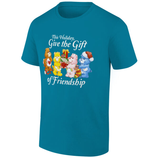 Men's Ripple Junction Turquoise Care Bears Give the Gift of Friendship Holiday Graphic T-Shirt - Image 5