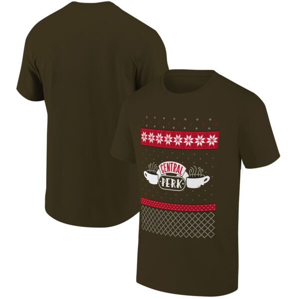 Men's Ripple Junction Olive Brown Friends Central Perk Holiday Graphic T-Shirt - Image 5