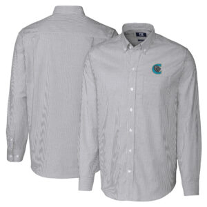 Men's Cutter & Buck  Charcoal Charlotte Knights Big & Tall Oxford Stretch Stripe Long Sleeve Button-Down Dress Shirt