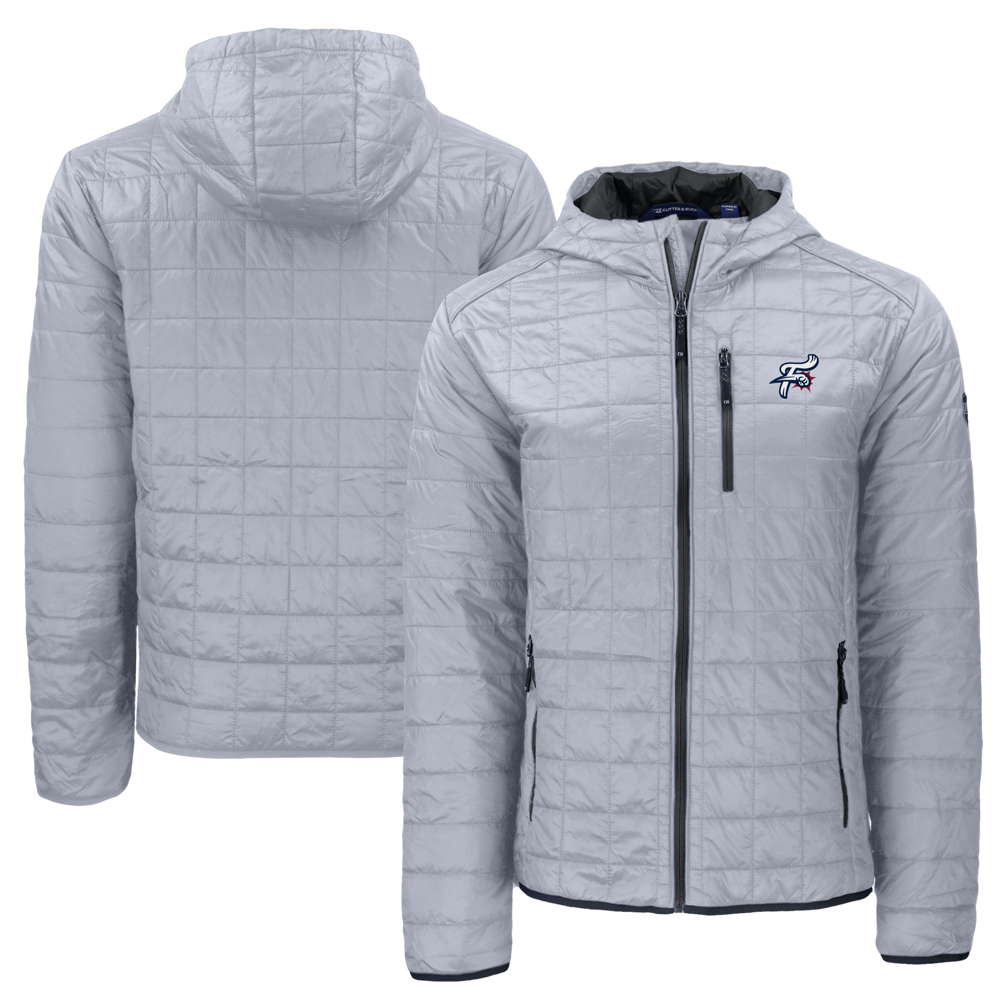 Men's Cutter & Buck Gray Reading Fightin Phils Rainier PrimaLoft Eco Full-Zip Hooded Jacket - Image 5