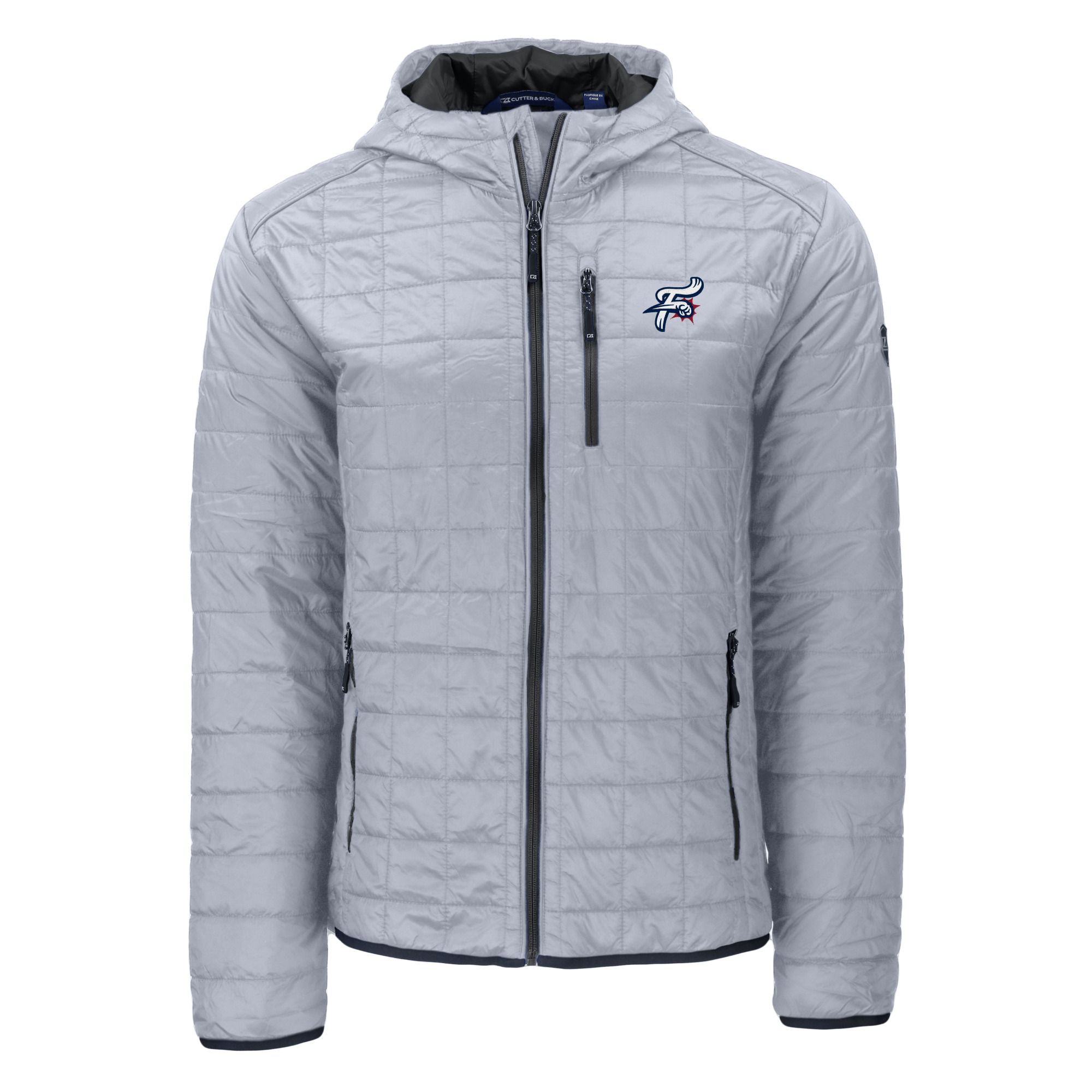 Men's Cutter & Buck Gray Reading Fightin Phils Rainier PrimaLoft Eco Full-Zip Hooded Jacket - Image 3