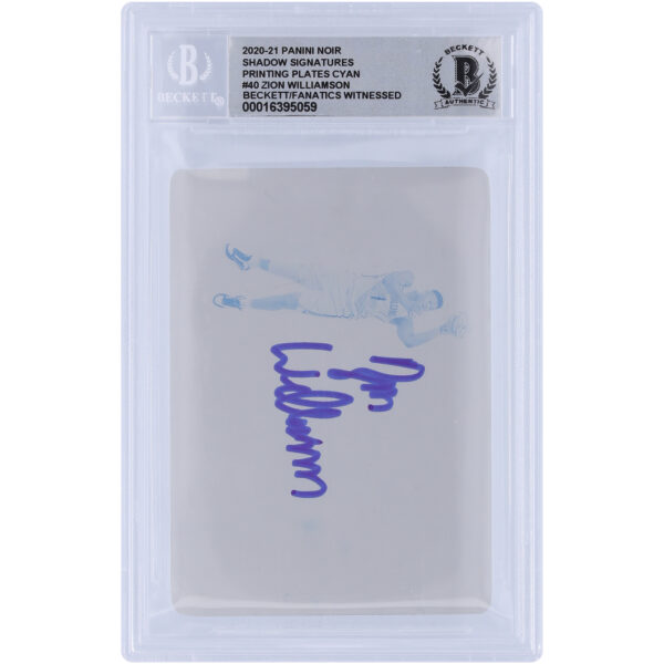 Zion Williamson New Orleans Pelicans Autographed 2020-21 Panini Noir Shadow Signatures Cyan Printing Plate #40 #1/1 Beckett Fanatics Witnessed Authenticated 10 Card