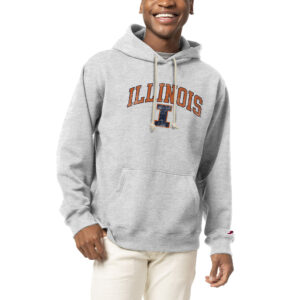 Men's League Collegiate Wear  Heather Gray Illinois Fighting Illini Arch Over Logo Essentials Pullover Hoodie