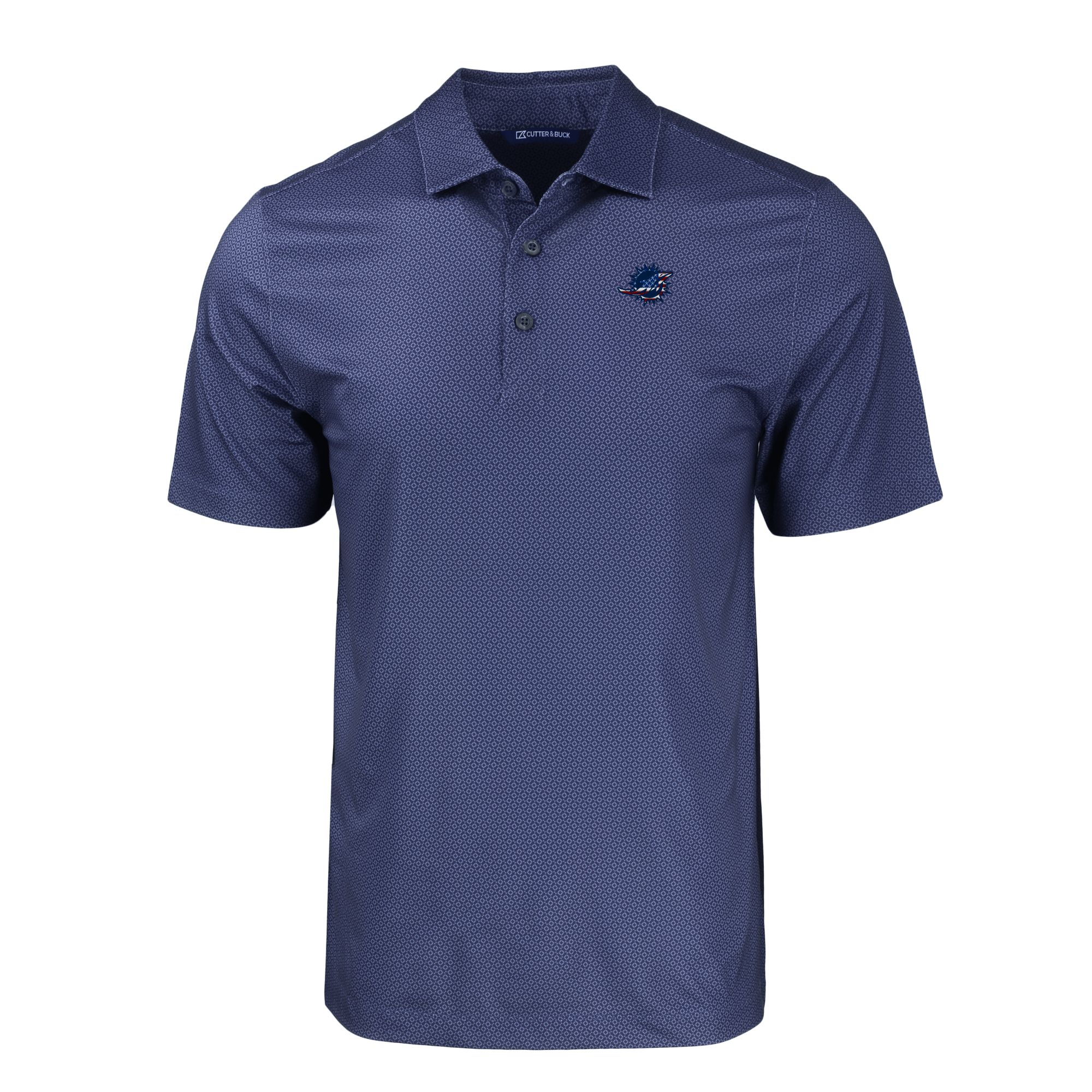 Men's Cutter & Buck Navy Miami Dolphins Americana Pike Eco Tonal Geo Print Stretch Recycled Polo - Image 6