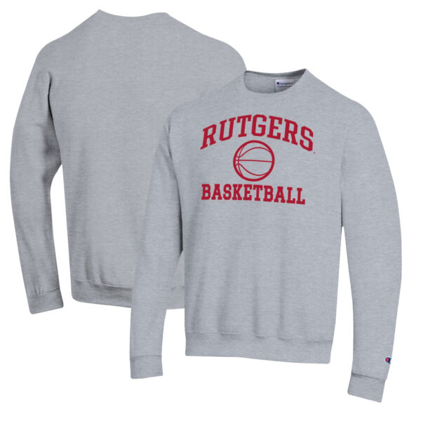 Men's Champion Heather Gray Rutgers Scarlet Knights Basketball Icon Pullover Crewneck Sweatshirt
