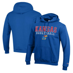 Men's Champion Royal Kansas Jayhawks Basketball Stack Pullover Hoodie