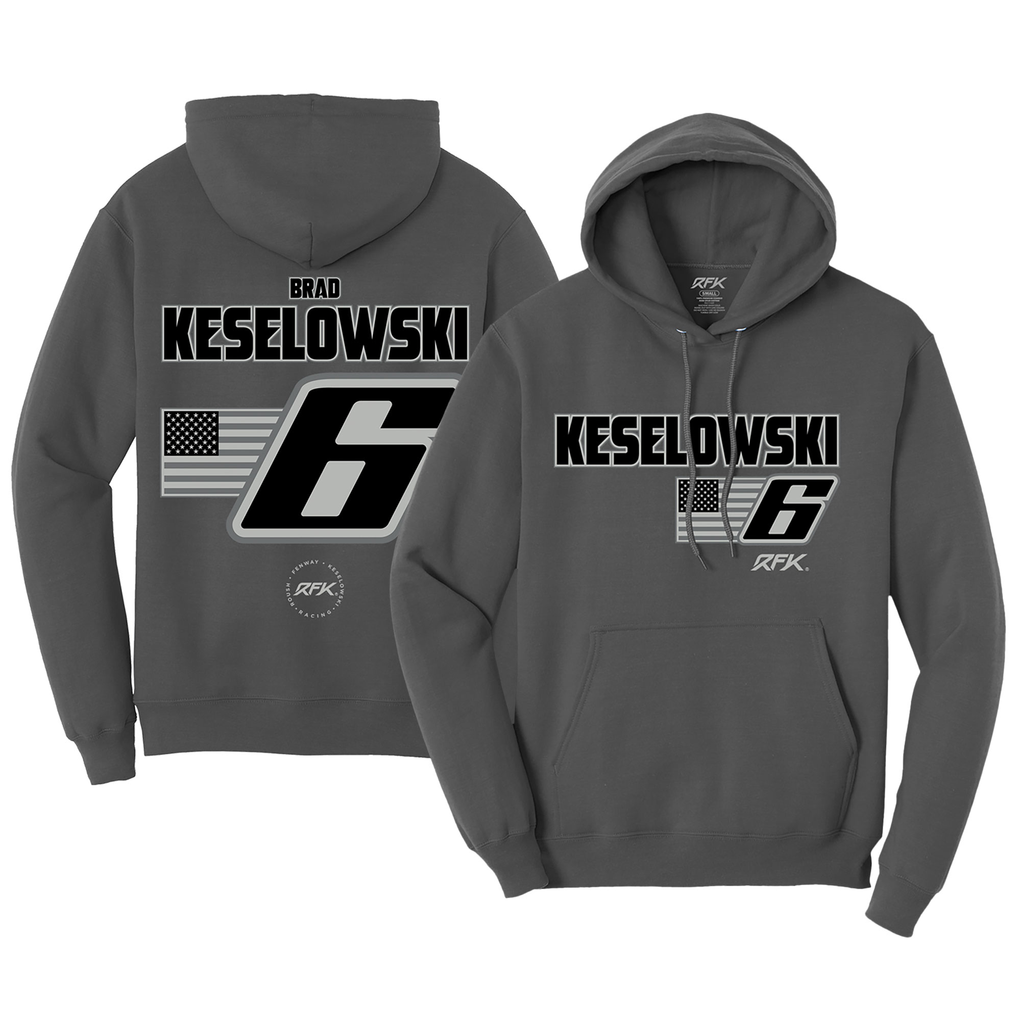 Men's Charcoal Brad Keselowski Flag Pullover Hoodie