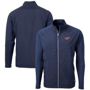 Men's Cutter & Buck  Navy Dayton Flyers Vault Adapt Eco Knit Hybrid Recycled Mens Full Zip Jacket
