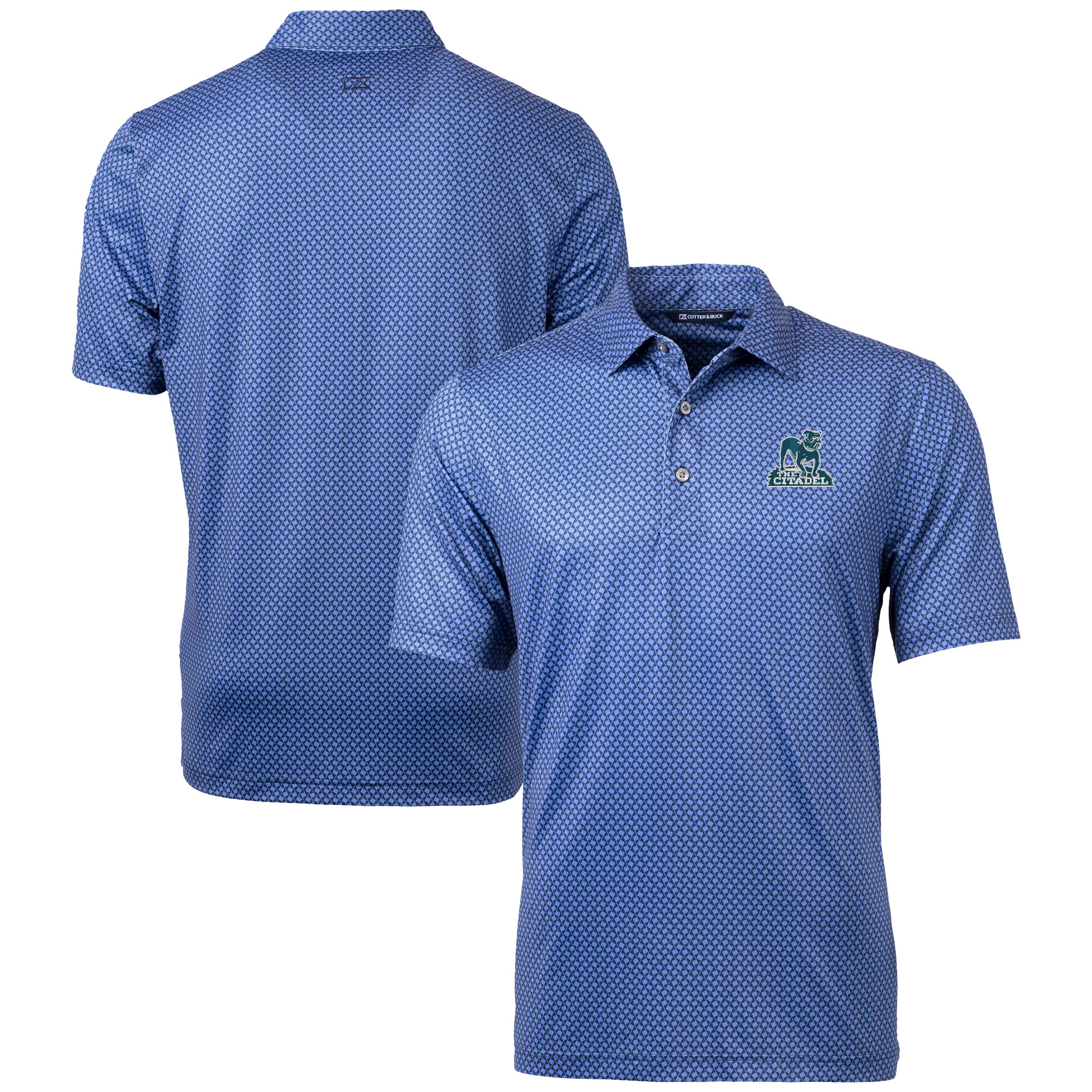 Men's Cutter & Buck Navy Citadel Bulldogs Vault Pike Banner Print Stretch Polo - Image 2