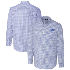 Men's Cutter & Buck  Blue Montana State Bobcats Vault Easy Care Stretch Gingham Long Sleeve Dress Shirt