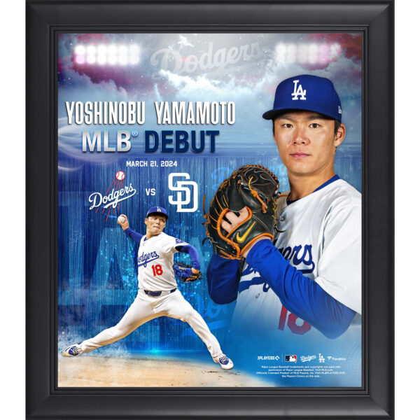 Yoshinobu Yamamoto Los Angeles Dodgers Framed 15" x 17" 2024 MLB Debut Collage
