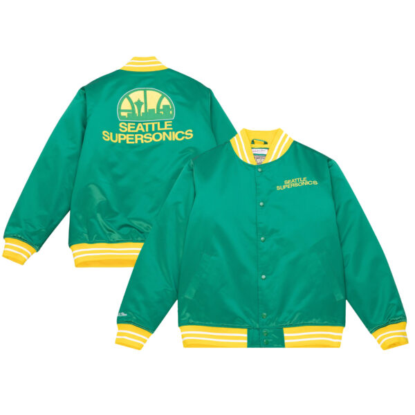 Men's Mitchell & Ness  Green Seattle SuperSonics Hardwood Classics Heavyweight Satin Full-Snap Jacket