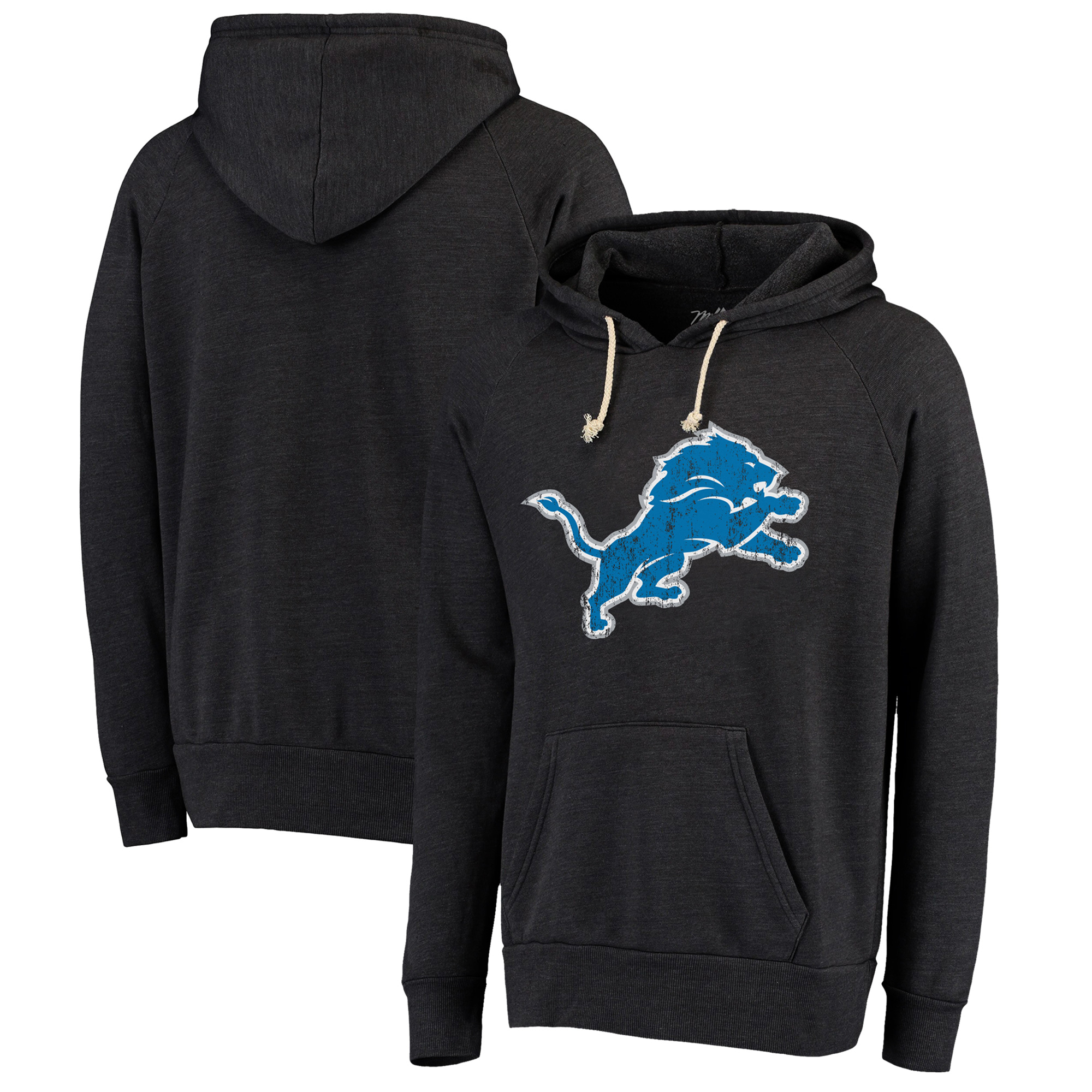 Men's Majestic Threads Black Detroit Lions Raglan Tri-Blend Pullover Hoodie - Image 5