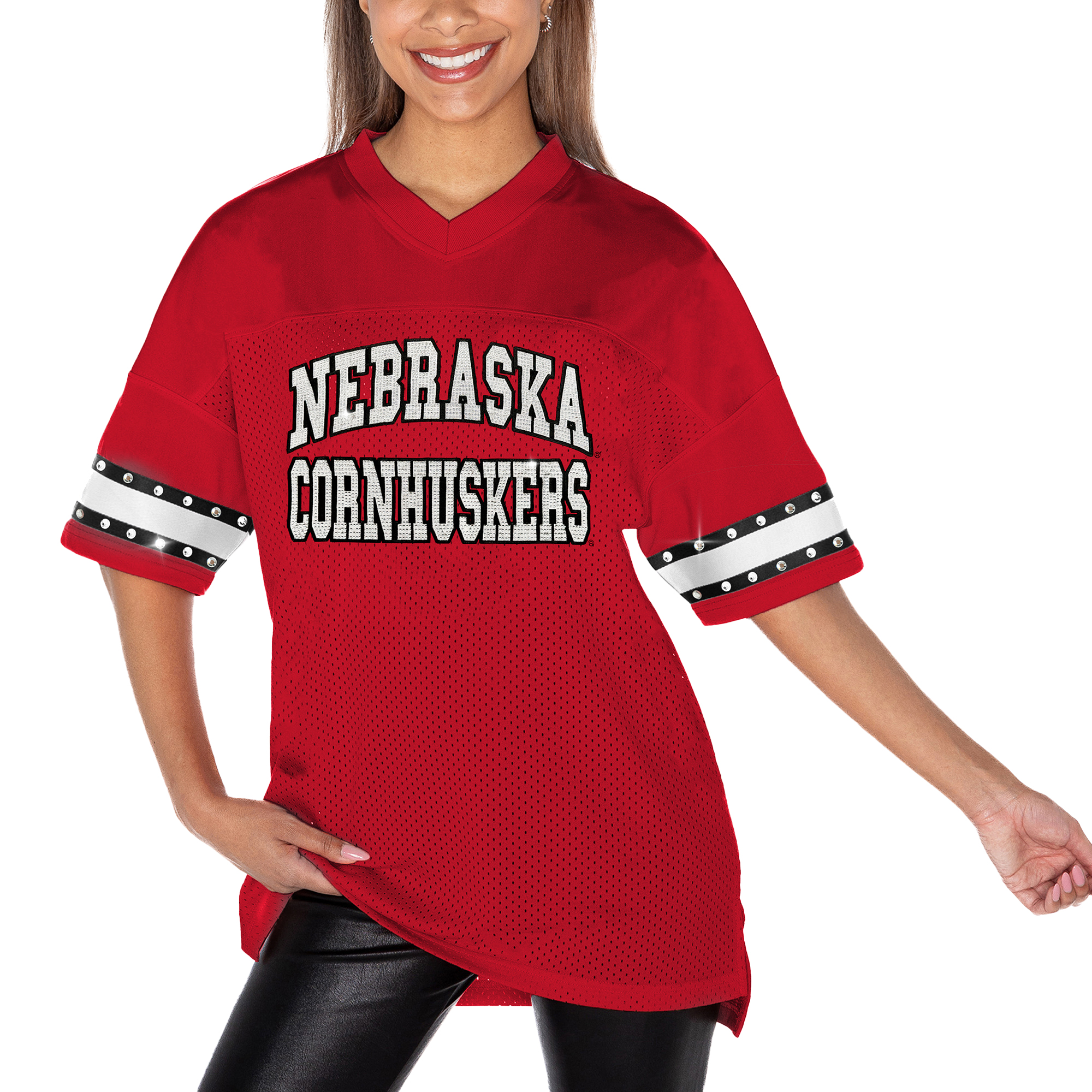 Women's Gameday Couture Red Nebraska Huskers Until Kickoff Rhinestone Fashion T-Shirt - Image 5