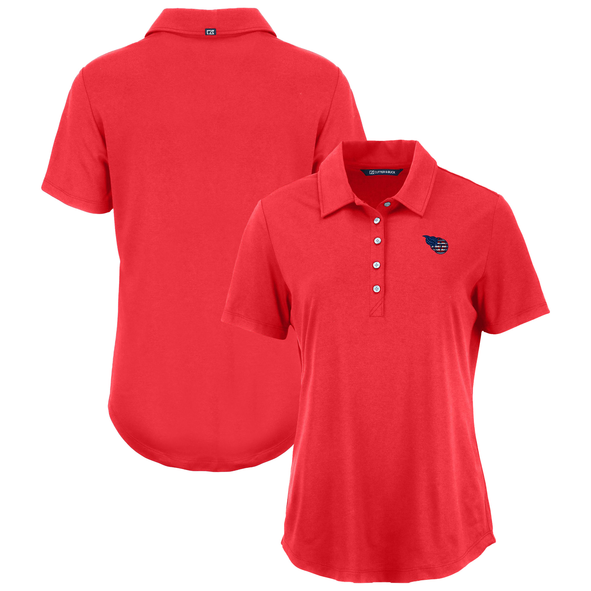 Women's Cutter & Buck Red Tennessee Titans Stars and Stripes Coastline Epic Comfort Eco Recycled Polo