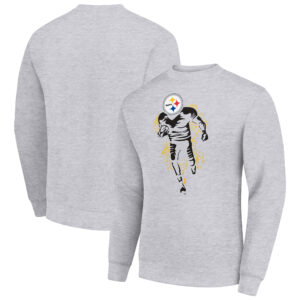Men's Starter Heather Gray Pittsburgh Steelers Logoface Team Graphic Tri-Blend Fleece Pullover Sweatshirt