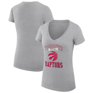 Women's G-III 4Her by Carl Banks Heather Gray Toronto Raptors Team Logo Fitted V-Neck T-Shirt