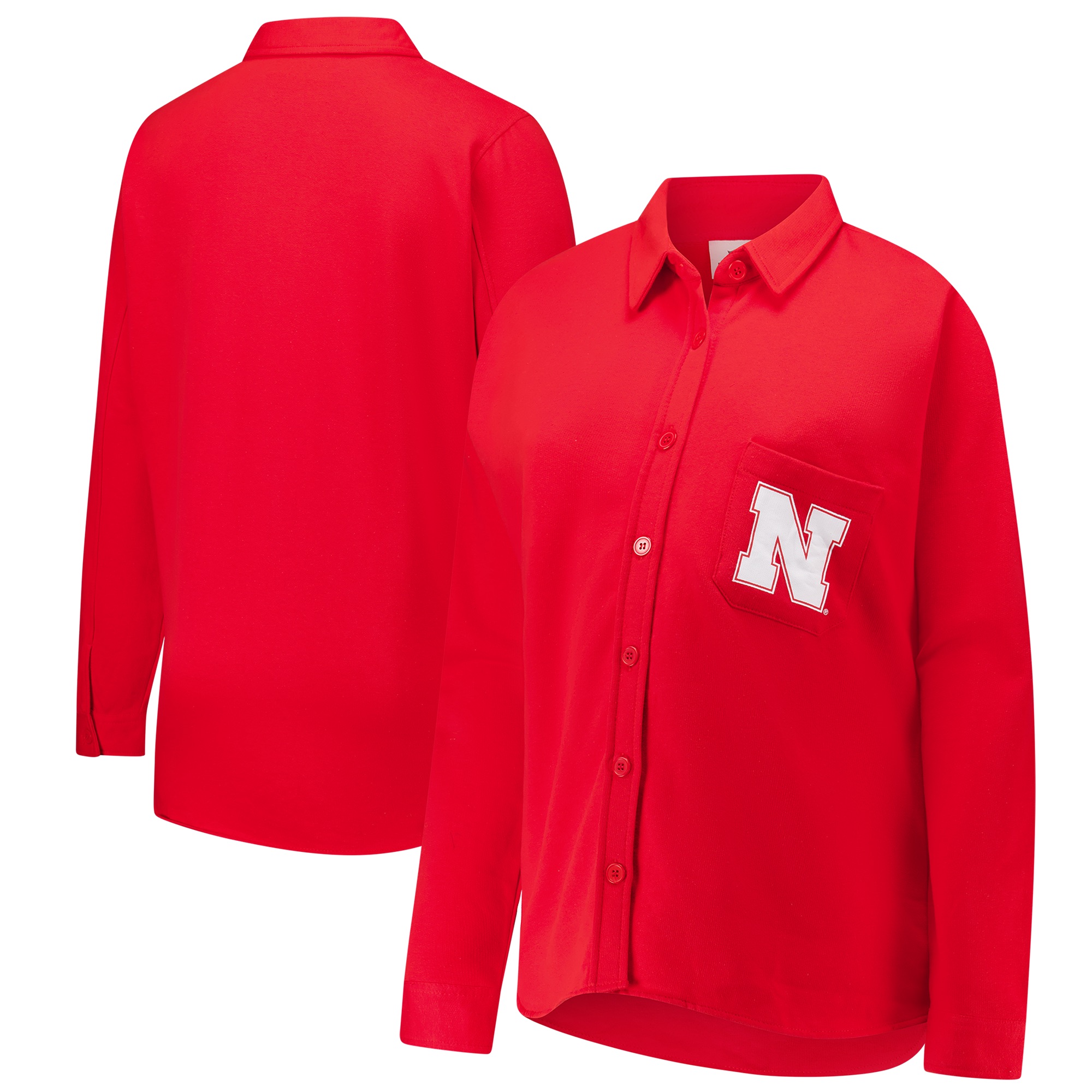 Women's Fanatics Scarlet Nebraska Huskers Plus Size Button-Up Shacket