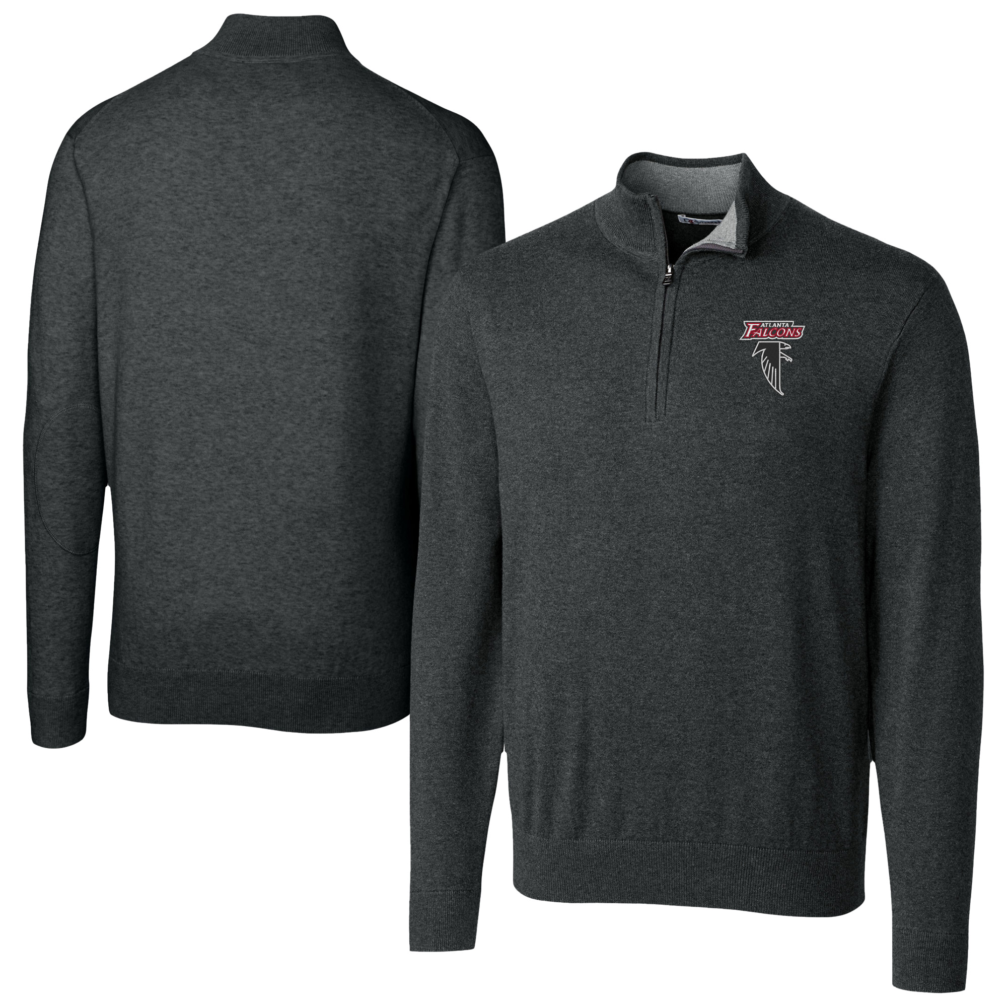 Men's Cutter & Buck Heather Charcoal Atlanta Falcons Lakemont Tri-Blend Quarter-Zip Pullover Sweater