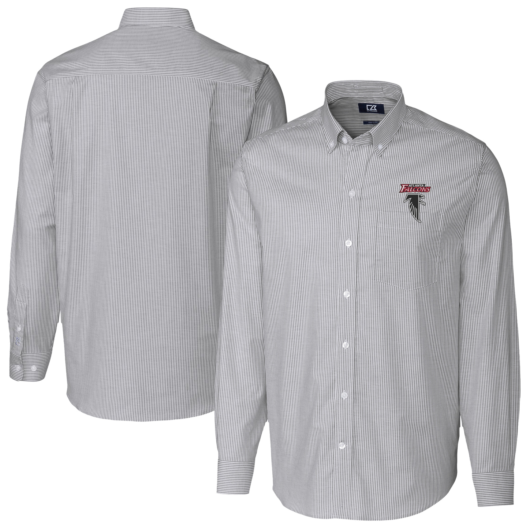 Men's Cutter & Buck Charcoal Atlanta Falcons Oxford Stripe Button-Down Dress Shirt