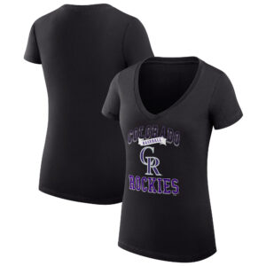 Women's G-III 4Her by Carl Banks Black Colorado Rockies Team Logo Graphic V-Neck Fitted T-Shirt