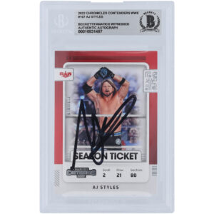 AJ Styles WWE Autographed 2022 Panini Chronicles Contenders Black Ink #107 Beckett Fanatics Witnessed Authenticated Card