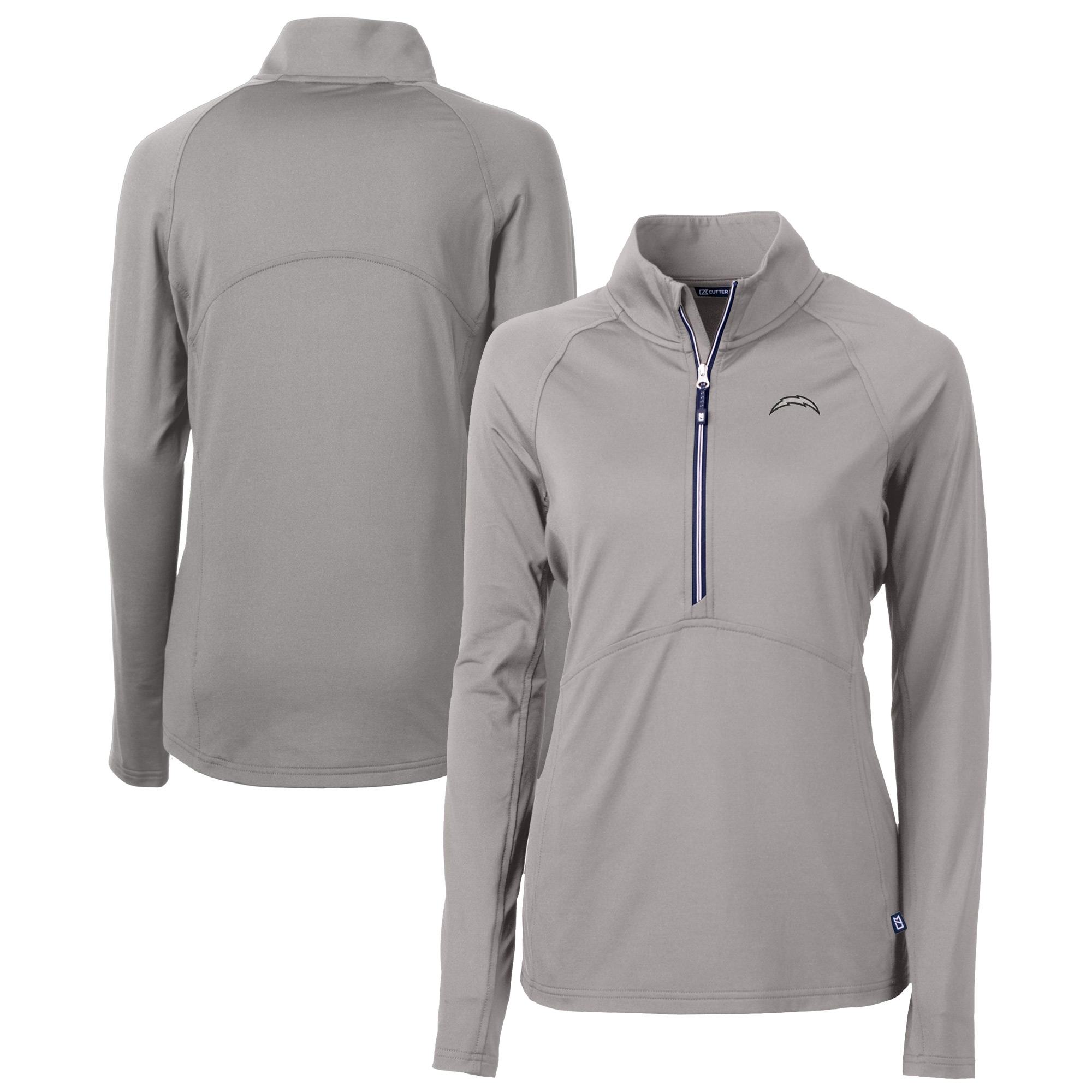 Women's Cutter & Buck Gray Los Angeles Chargers Adapt Eco Knit Stretch Recycled Half-Zip Pullover Top