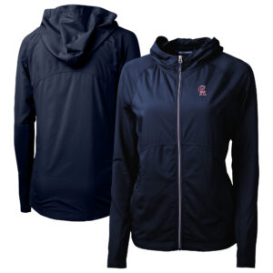 Women's Cutter & Buck Navy California Angels Cooperstown Collection Adapt Eco Knit Hybrid Recycled Full-Zip Hoodie