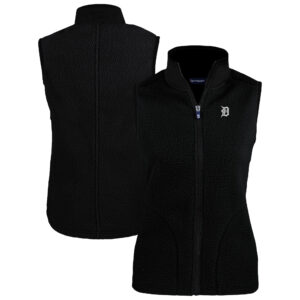 Women's Cutter & Buck Black Detroit Tigers Cascade Eco Sherpa Fleece Vest