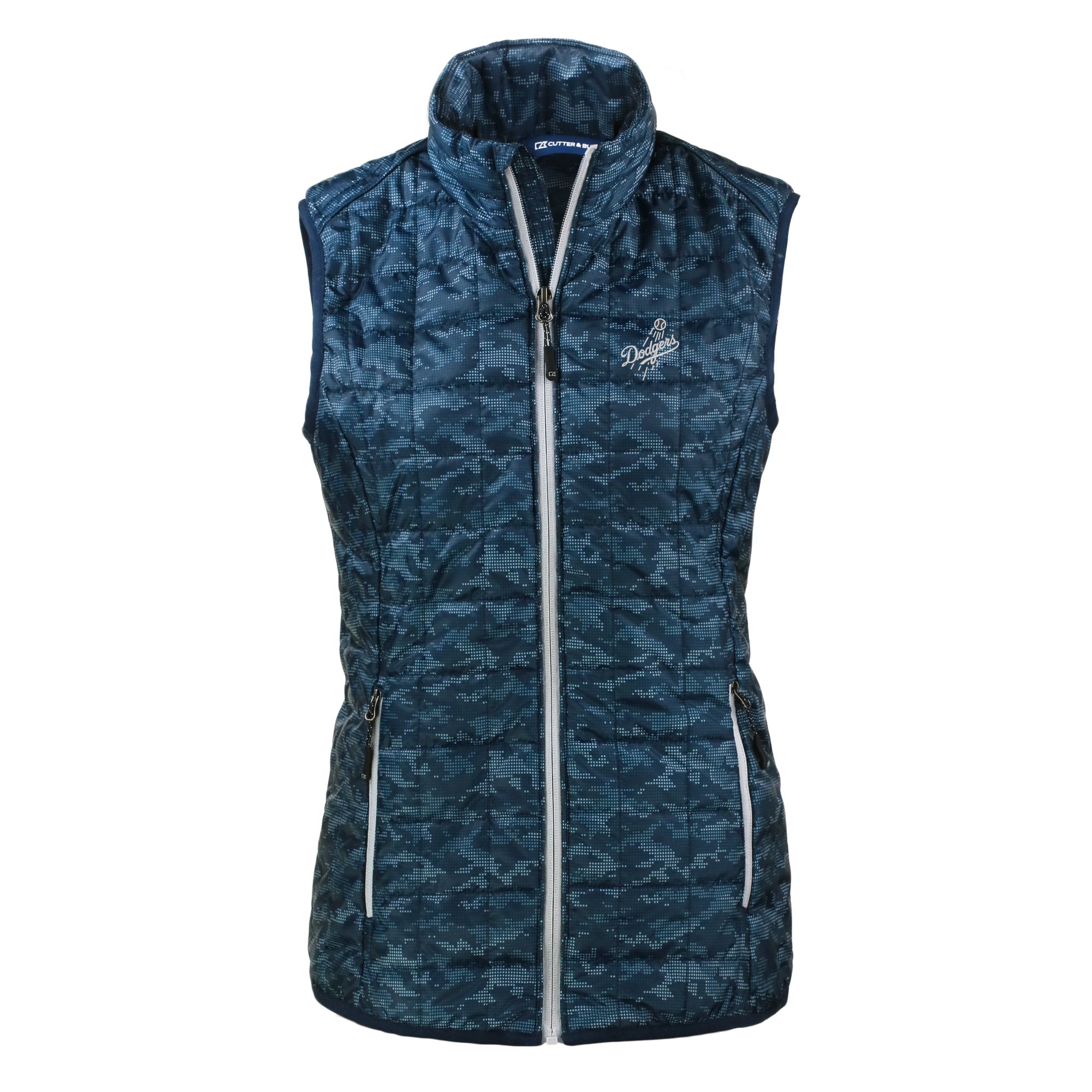 Women's Cutter & Buck Navy Los Angeles Dodgers Rainier PrimaLoft Eco Insulated Printed Full-Zip Puffer Vest - Image 6