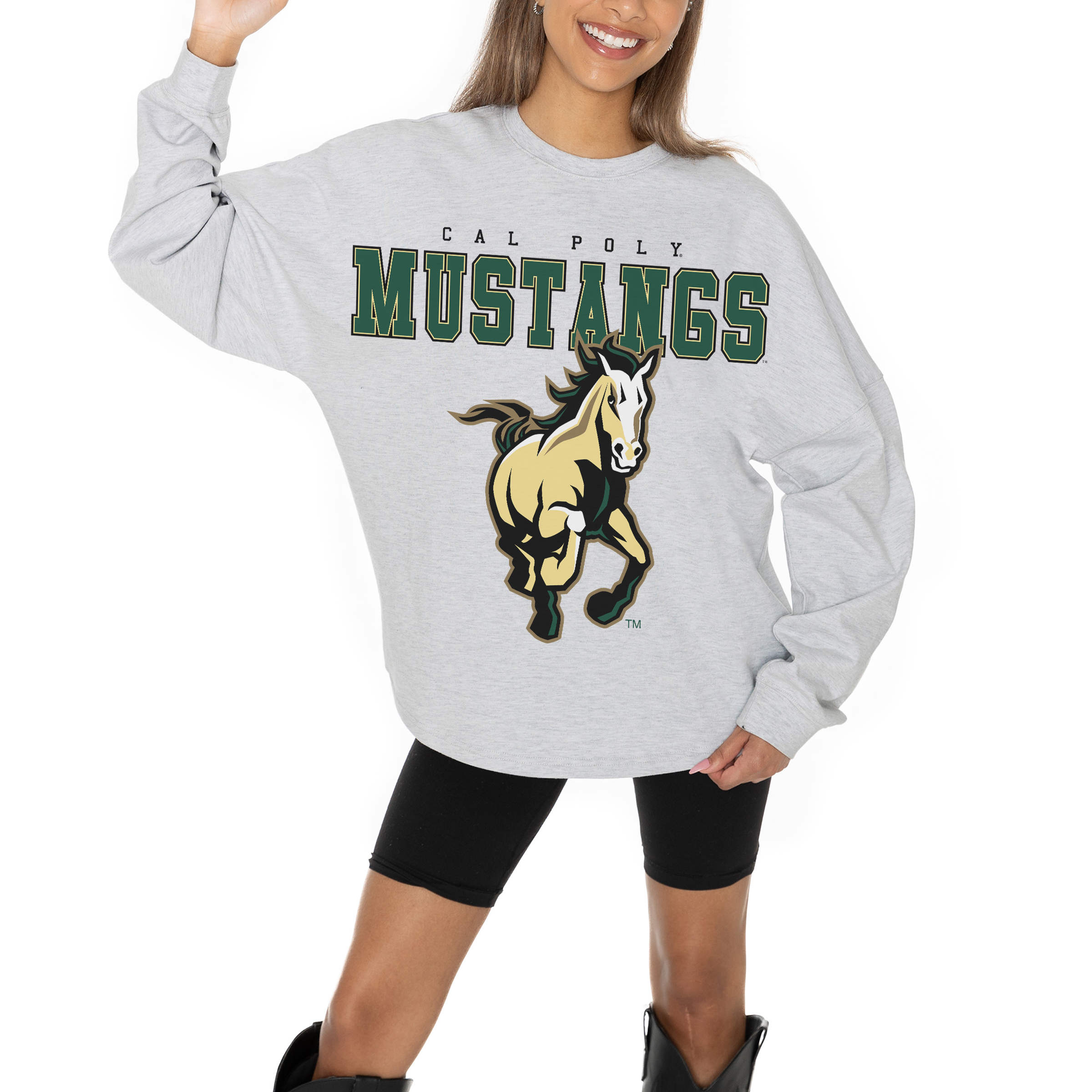 Women's Gameday Couture Ash Cal Poly Mustangs Big Goals Relaxed Fit French Terry Pullover Sweatshirt - Image 8
