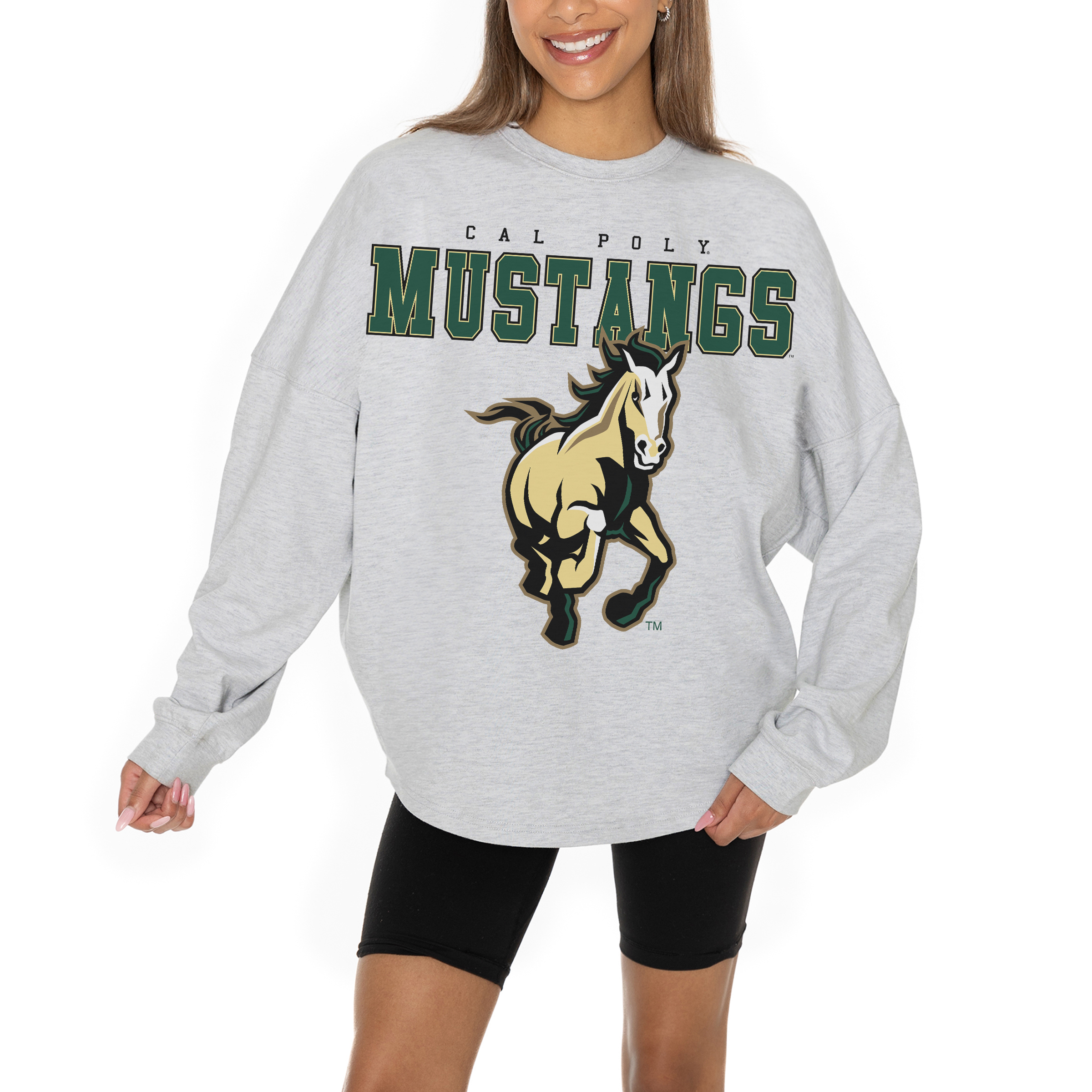 Women's Gameday Couture Ash Cal Poly Mustangs Big Goals Relaxed Fit French Terry Pullover Sweatshirt - Image 9