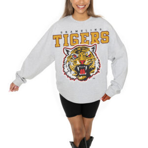 Women's Gameday Couture Ash Grambling Tigers Big Goals Relaxed Fit French Terry Pullover Sweatshirt