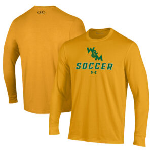 Men's Under Armour Gold William & Mary Tribe Soccer Performance Long Sleeve T-Shirt