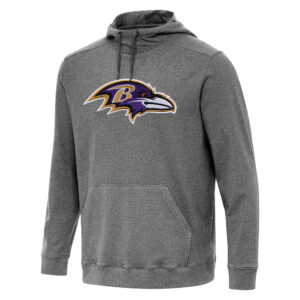Men's Antigua Heather Black Baltimore Ravens Cloud Pullover Hoodie