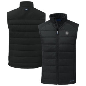 Men's Cutter & Buck Black Chicago Cubs Evoke Hybrid Eco Softshell Recycled Full-Zip Vest
