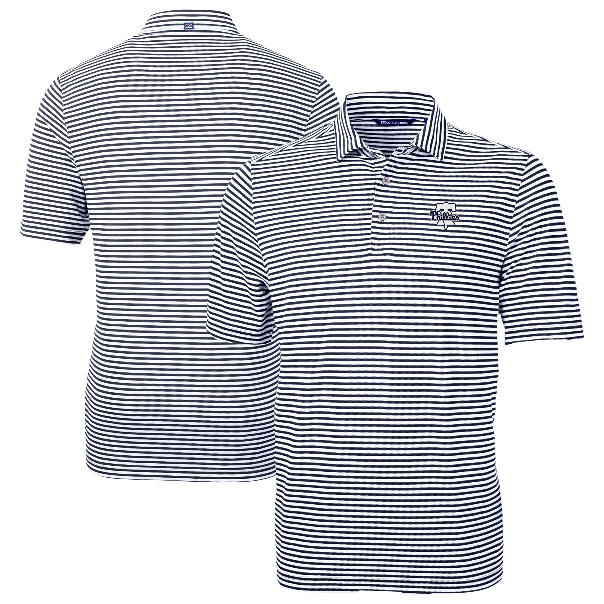 Men's Cutter & Buck Navy Philadelphia Phillies Virtue Eco Pique Stripe Recycled Polo