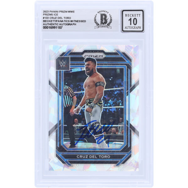 Cruz Del Toro WWE Autographed 2023 Panini Prizm Ice Prizm #133 Beckett Fanatics Witnessed Authenticated 10 Card