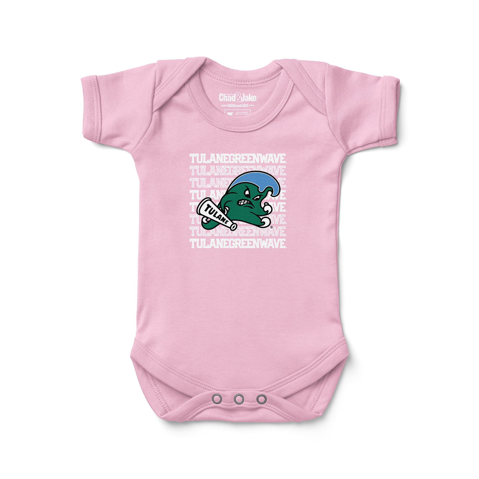 Newborn & Infant Chad & Jake Light Pink Tulane Green Wave Retro Bodysuit